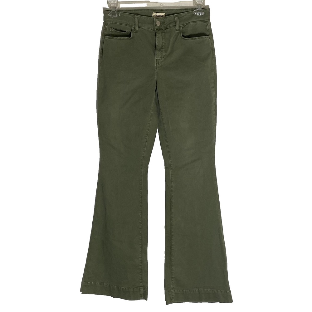 L'AGENCE Jeans Womens 28 Green The Affair Flare Stretch Denim Brigade Made USA